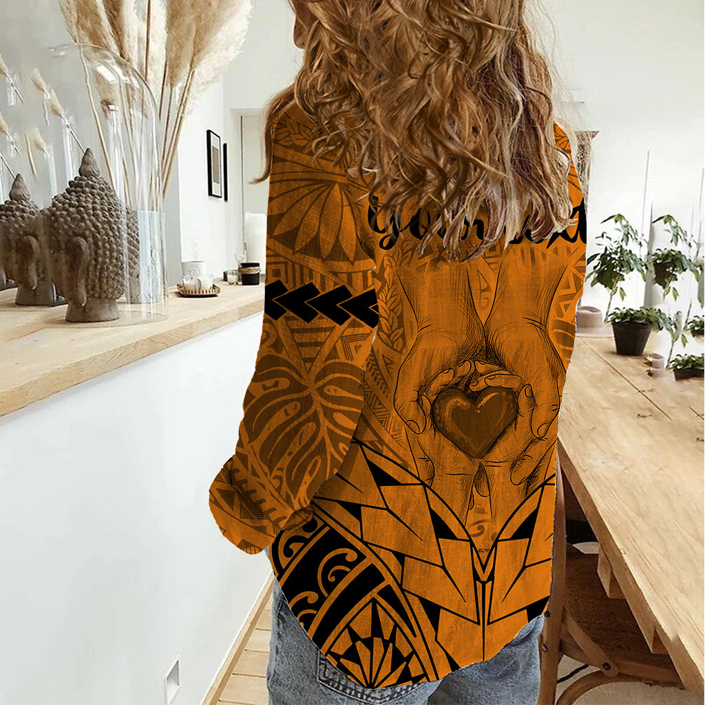 Personalised Polynesian Father's Day Gift For Dad Women Casual Shirt Super Father In The World - Gold Polynesian Pattern LT9 - Polynesian Pride