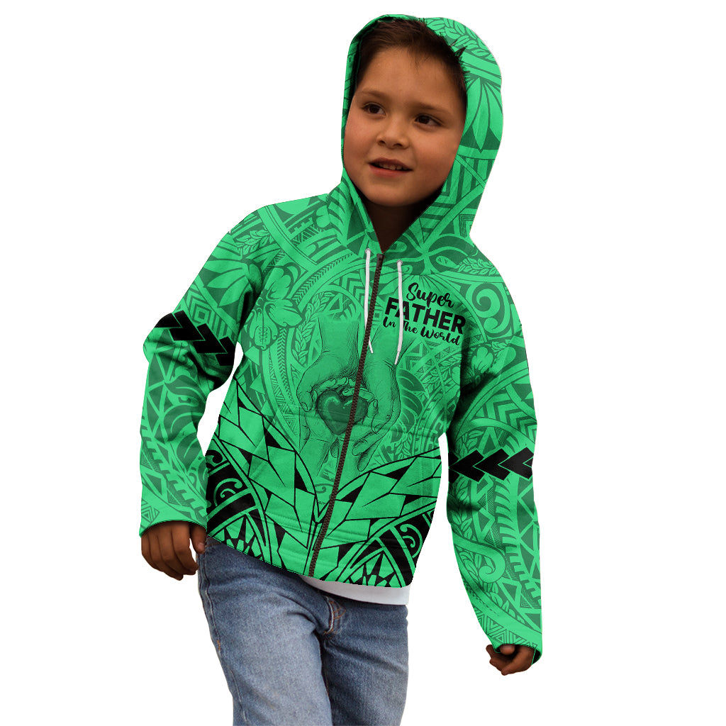 Polynesian Father's Day Gift For Dad Kid Hoodie Super Father In The World - Green Polynesian Pattern LT9 - Polynesian Pride