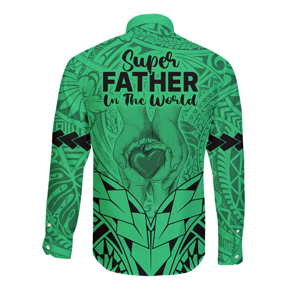 Custom Happy Fathers Day T Shirt Polynesian Patterns Green Style LT6 main image 1