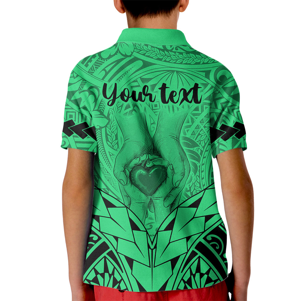 Personalised Polynesian Father's Day Gift For Dad Kid Polo Shirt Super Father In The World - Green Polynesian Pattern LT9 - Polynesian Pride