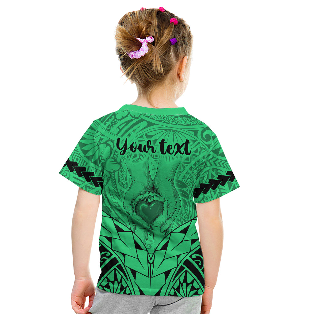 Personalised Polynesian Father's Day Gift For Dad Kid T Shirt Super Father In The World - Green Polynesian Pattern LT9 - Polynesian Pride