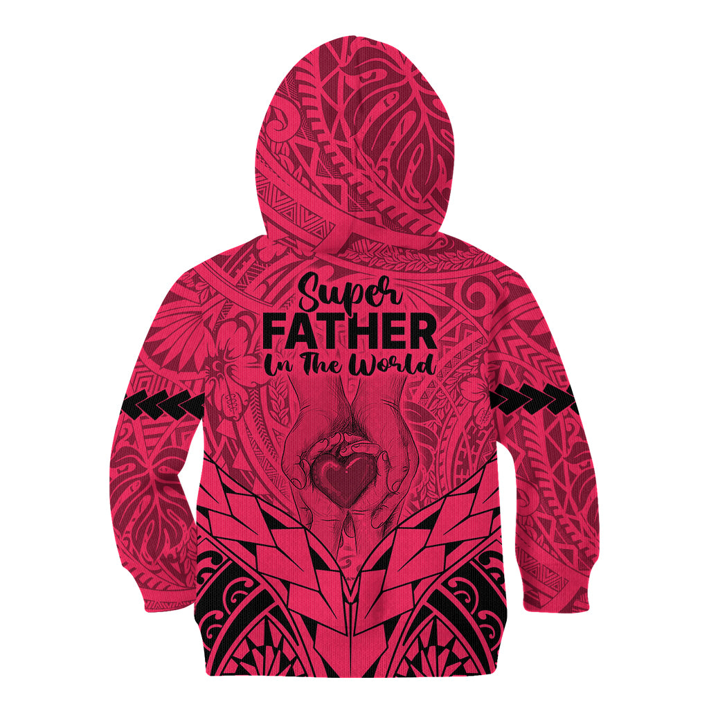 Polynesian Father's Day Gift For Dad Kid Hoodie Super Father In The World - Pink Polynesian Pattern LT9 - Polynesian Pride