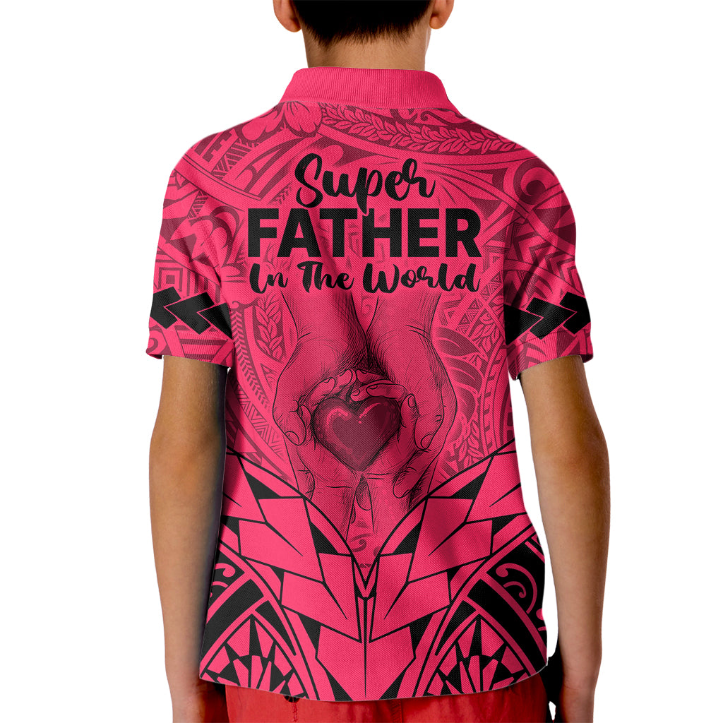 Polynesian Father's Day Gift For Dad Kid Polo Shirt Super Father In The World - Pink Polynesian Pattern LT9 - Polynesian Pride