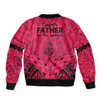 Polynesian Father's Day Gift For Dad Sleeve Zip Bomber Jacket Super Father In The World - Pink Polynesian Pattern LT9 - Polynesian Pride