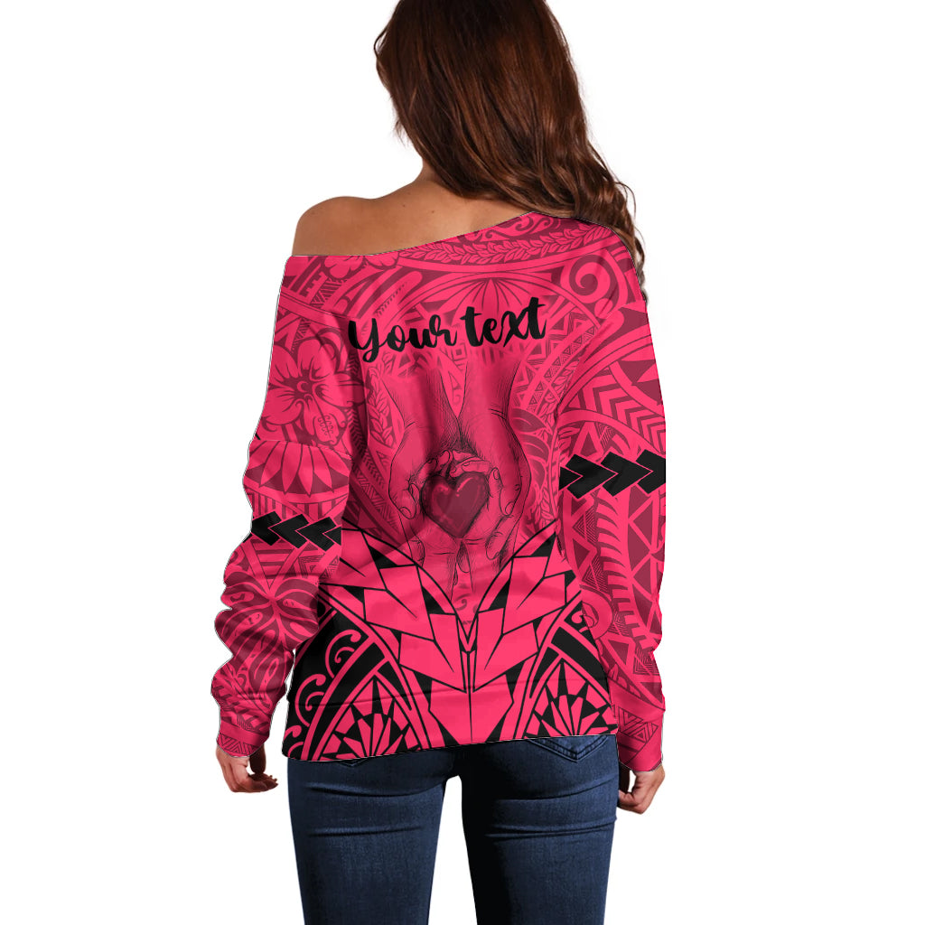 Personalised Polynesian Father's Day Gift For Dad Off Shoulder Sweater Super Father In The World - Pink Polynesian Pattern LT9 - Polynesian Pride