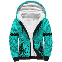 Polynesian Father's Day Gift For Dad Sherpa Hoodie Super Father In The World - Turquoise Polynesian Pattern LT9 Unisex Turquoise - Polynesian Pride