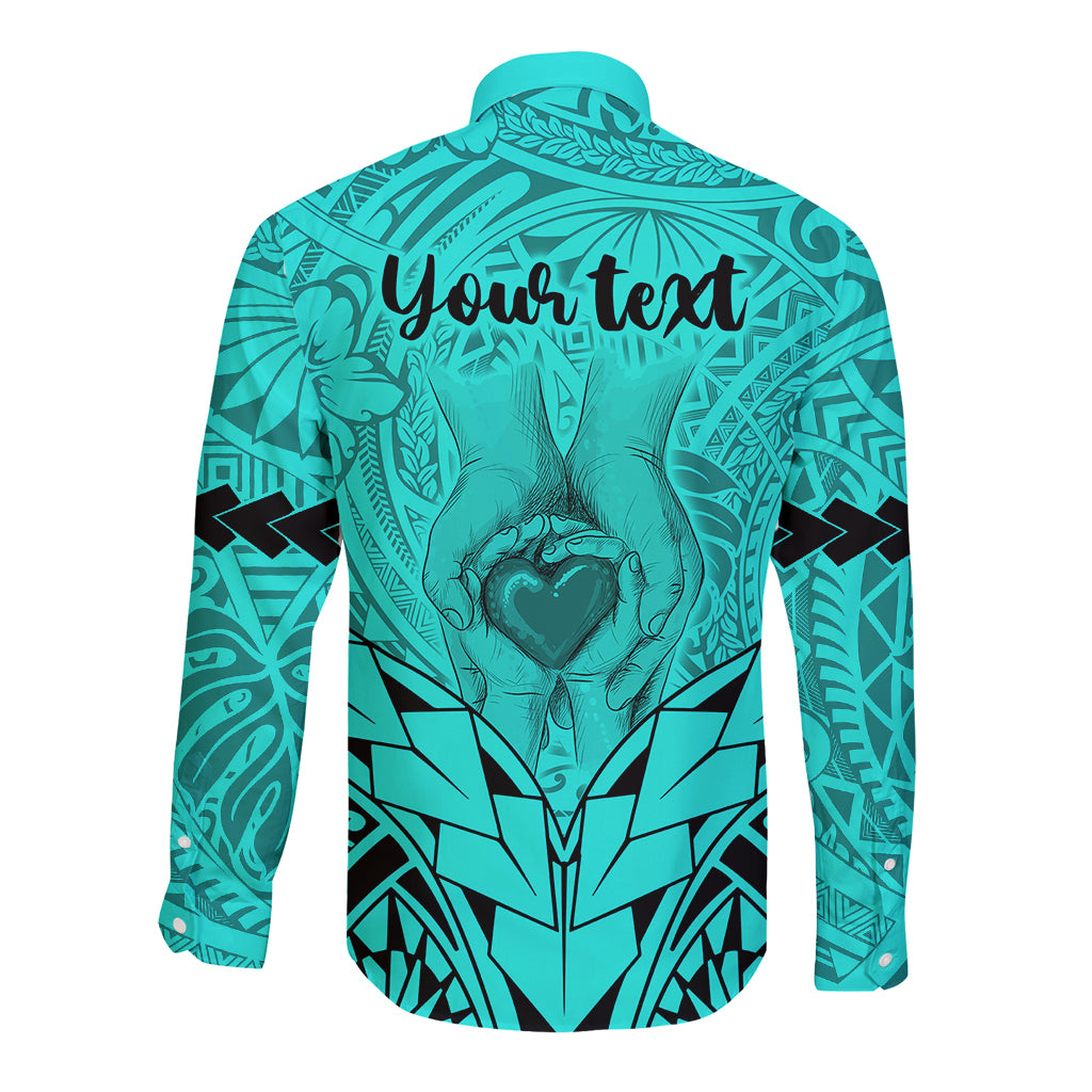 Personalised Polynesian Father's Day Gift For Dad Long Sleeve Button Shirt Super Father In The World - Turquoise Polynesian Pattern LT9 - Polynesian Pride