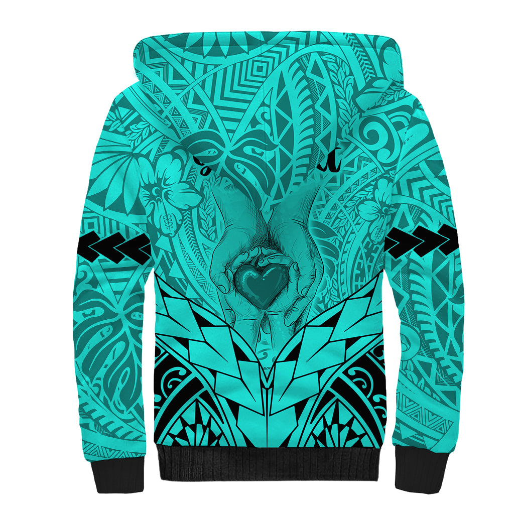 Personalised Polynesian Father's Day Gift For Dad Sherpa Hoodie Super Father In The World - Turquoise Polynesian Pattern LT9 - Polynesian Pride
