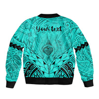 Personalised Polynesian Father's Day Gift For Dad Sleeve Zip Bomber Jacket Super Father In The World - Turquoise Polynesian Pattern LT9 - Polynesian Pride