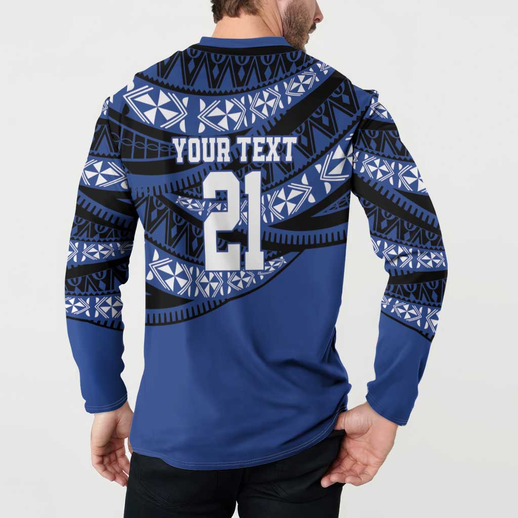 Fiji Rugby Pacific Custom Button Sweatshirt Pasifika Tapa Pattern