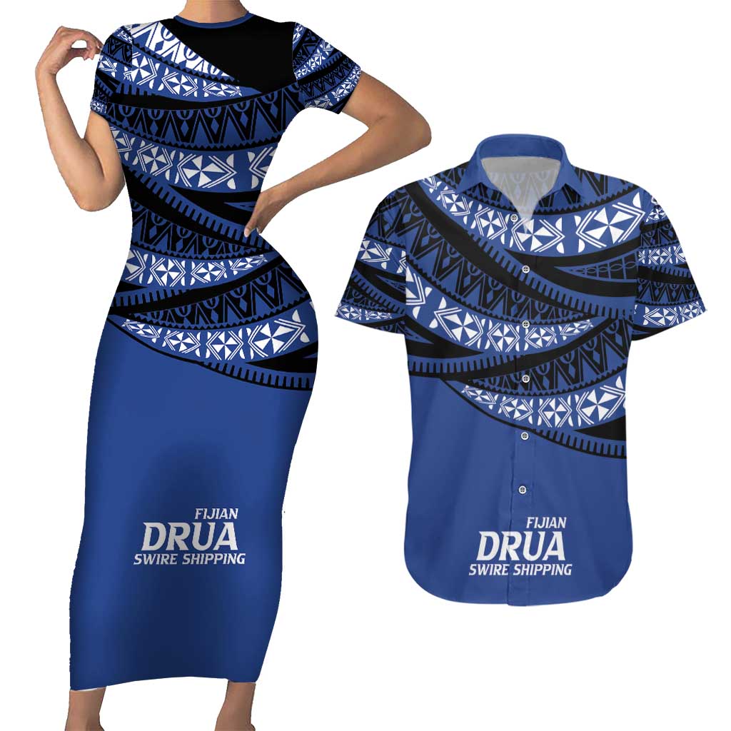 Fiji Rugby Pacific Custom Couples Matching Short Sleeve Bodycon Dress and Hawaiian Shirt Pasifika Tapa Pattern