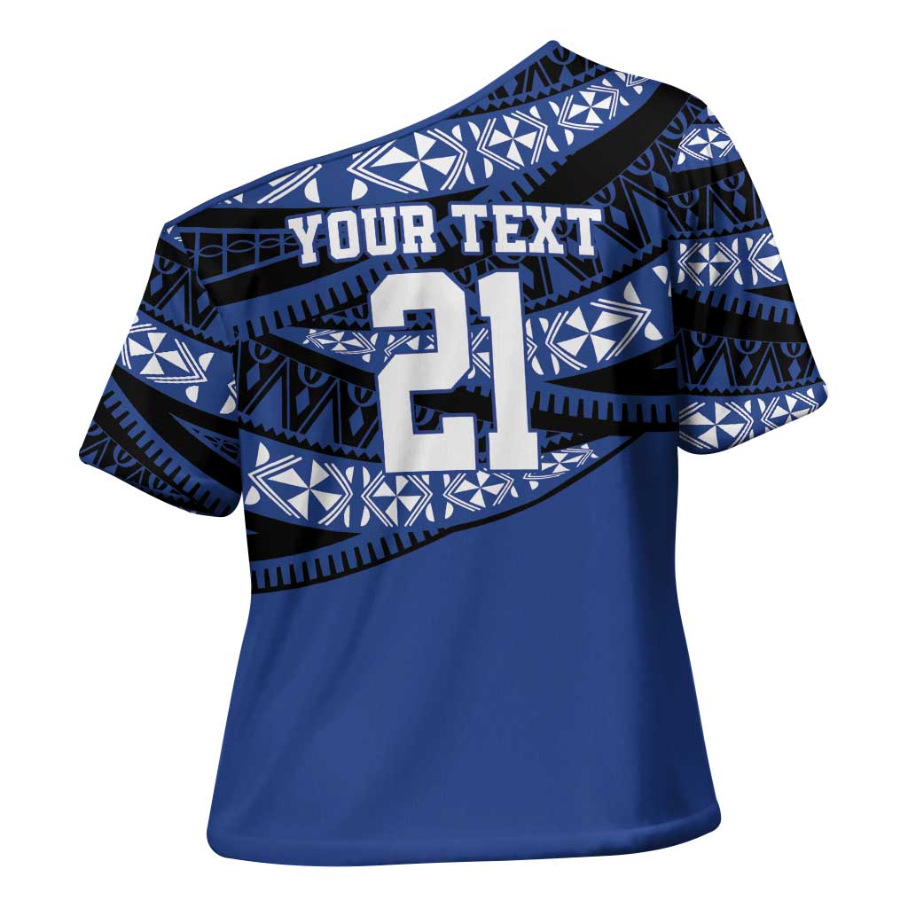 Fiji Rugby Pacific Custom Cross Shoulder Shirt Pasifika Tapa Pattern - Polynesian Pride