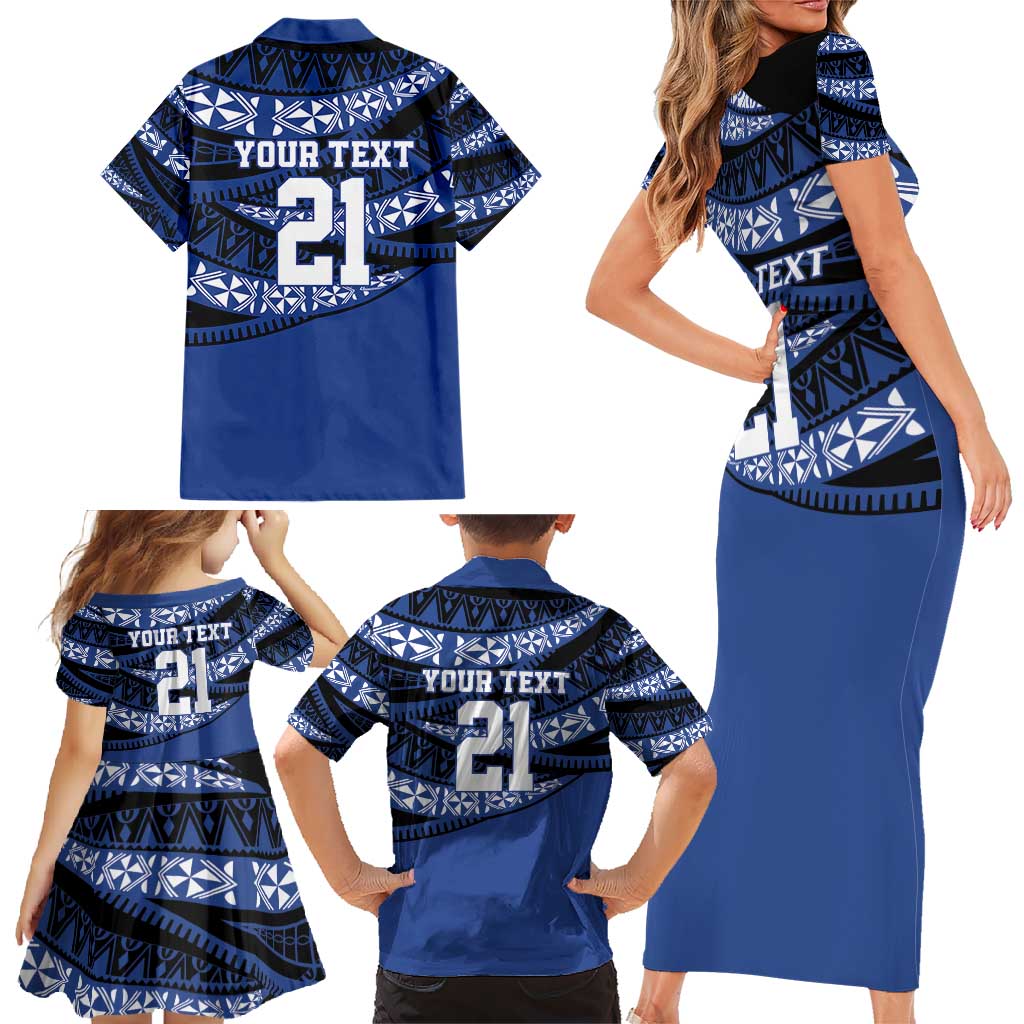 Fiji Rugby Pacific Custom Family Matching Short Sleeve Bodycon Dress and Hawaiian Shirt Pasifika Tapa Pattern