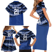 Fiji Rugby Pacific Custom Family Matching Short Sleeve Bodycon Dress and Hawaiian Shirt Pasifika Tapa Pattern