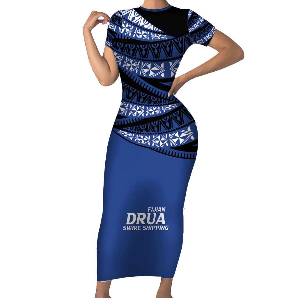 Fiji Rugby Pacific Custom Family Matching Short Sleeve Bodycon Dress and Hawaiian Shirt Pasifika Tapa Pattern