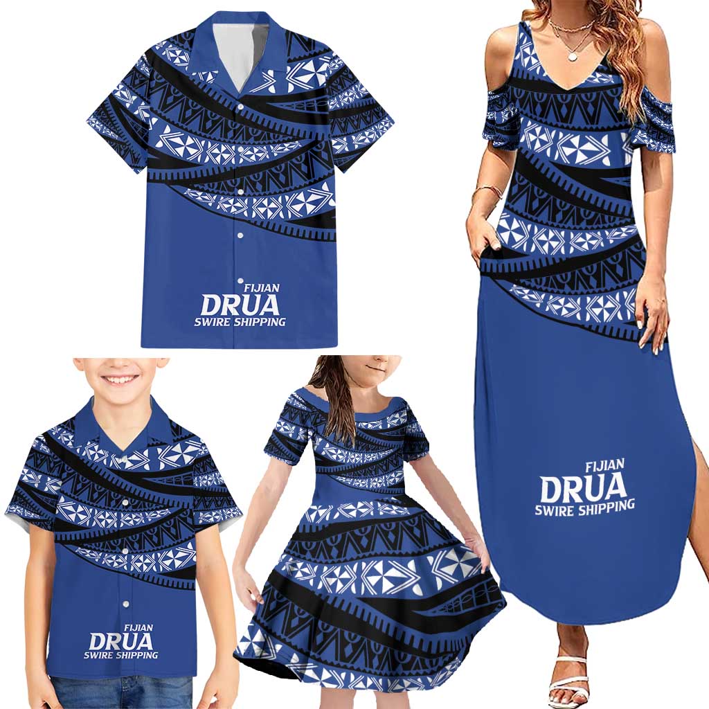 Fiji Rugby Pacific Custom Family Matching Summer Maxi Dress and Hawaiian Shirt Pasifika Tapa Pattern