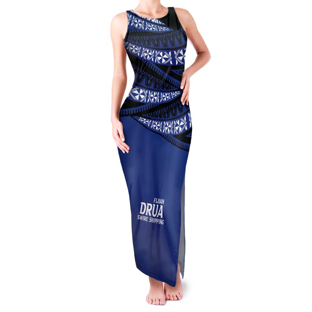 Fiji Rugby Pacific Custom Tank Maxi Dress Pasifika Tapa Pattern LT9 Women Blue - Polynesian Pride