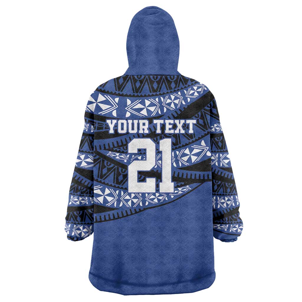 Fiji Rugby Pacific Custom Wearable Blanket Hoodie Pasifika Tapa Pattern
