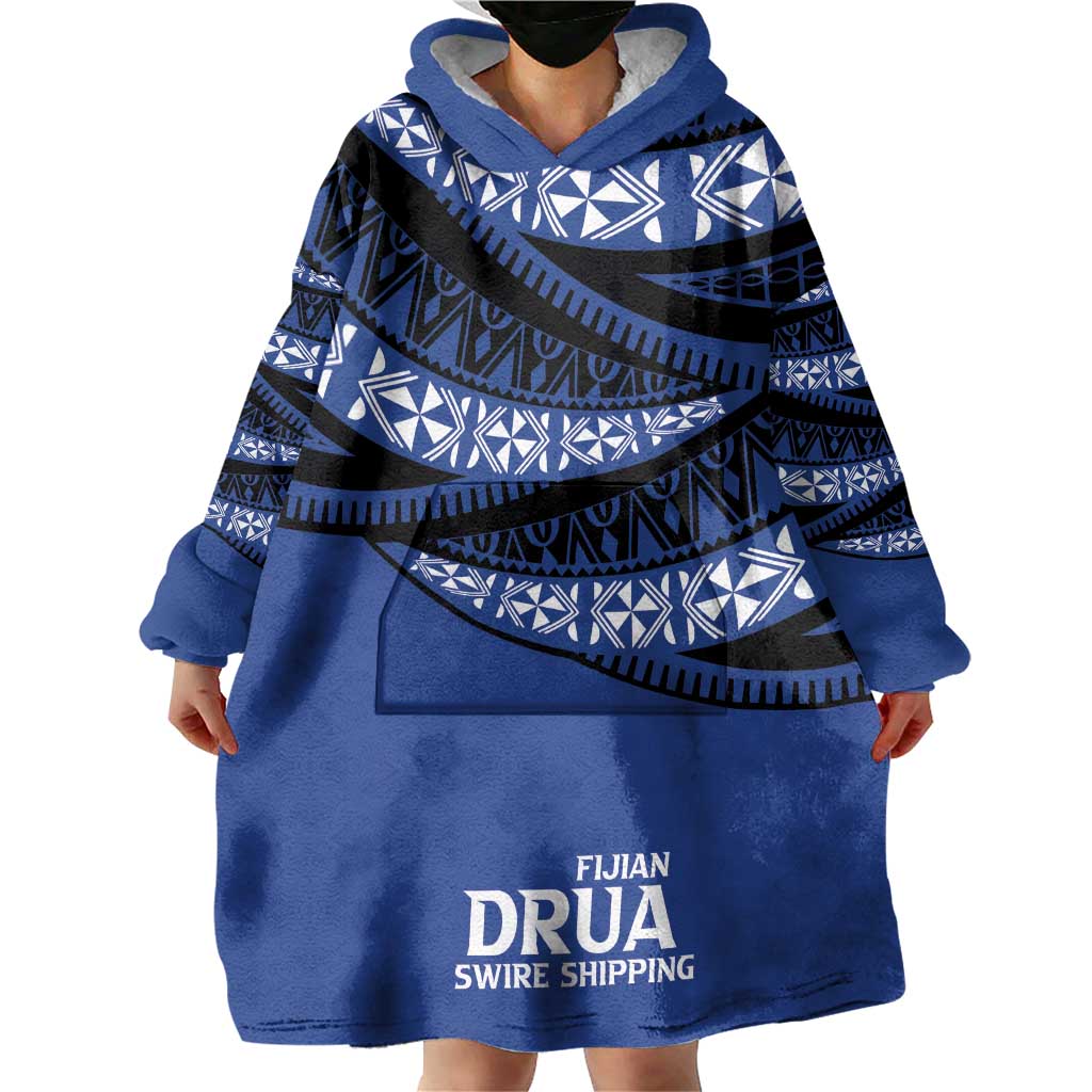 Fiji Rugby Pacific Custom Wearable Blanket Hoodie Pasifika Tapa Pattern