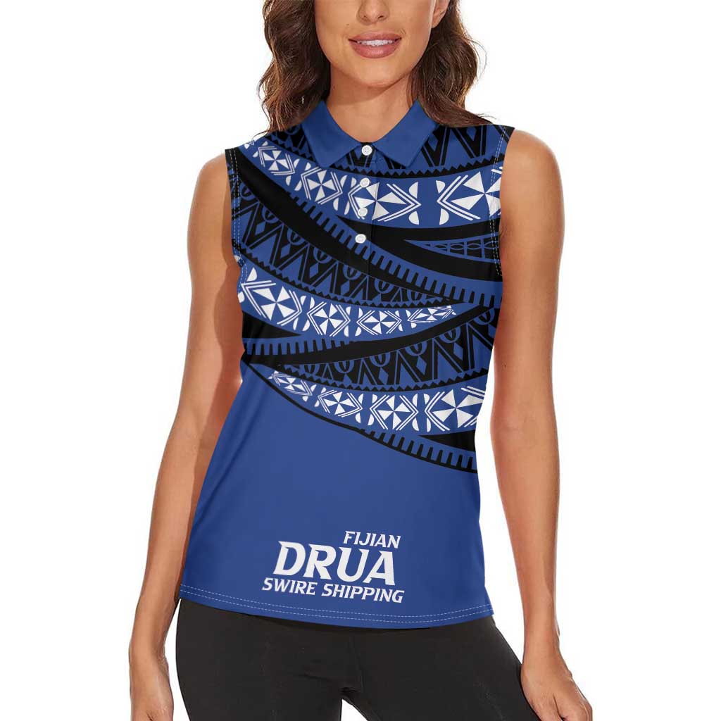 Fiji Rugby Pacific Custom Women Sleeveless Polo Shirt Pasifika Tapa Pattern