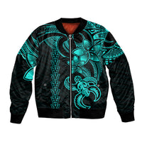 Hawaiian Tribal Bomber Jacket Polynesian Kakau Turtle - Aqua LT9 Unisex Aqua - Polynesian Pride
