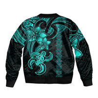 Hawaiian Tribal Bomber Jacket Polynesian Kakau Turtle - Aqua LT9 - Polynesian Pride