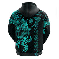 Hawaiian Tribal Hoodie Polynesian Kakau Turtle Aqua LT9 - Polynesian Pride
