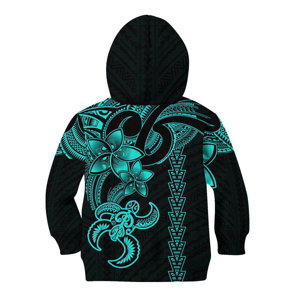 Hawaiian Tribal Kid Hoodie Polynesian Kakau Turtle - Aqua LT9 - Polynesian Pride