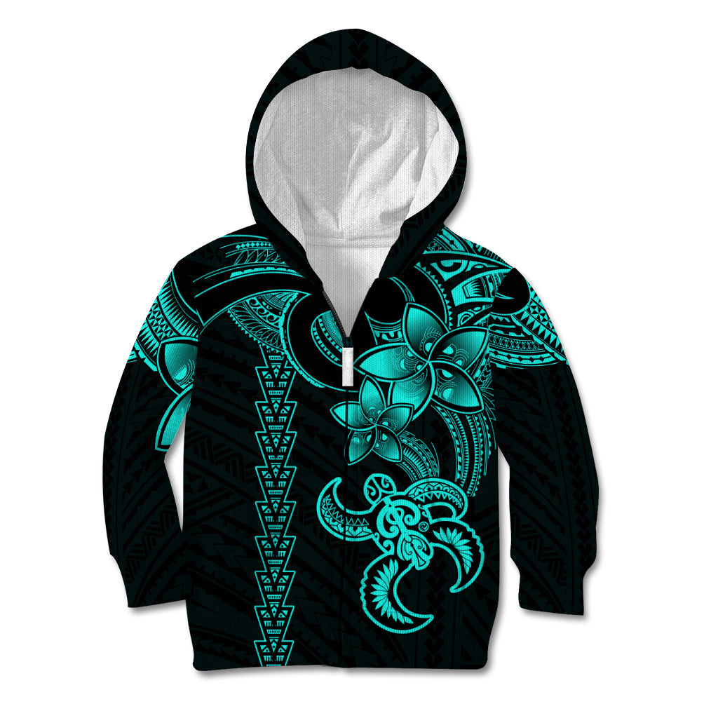 Hawaiian Tribal Kid Hoodie Polynesian Kakau Turtle - Aqua LT9 - Polynesian Pride