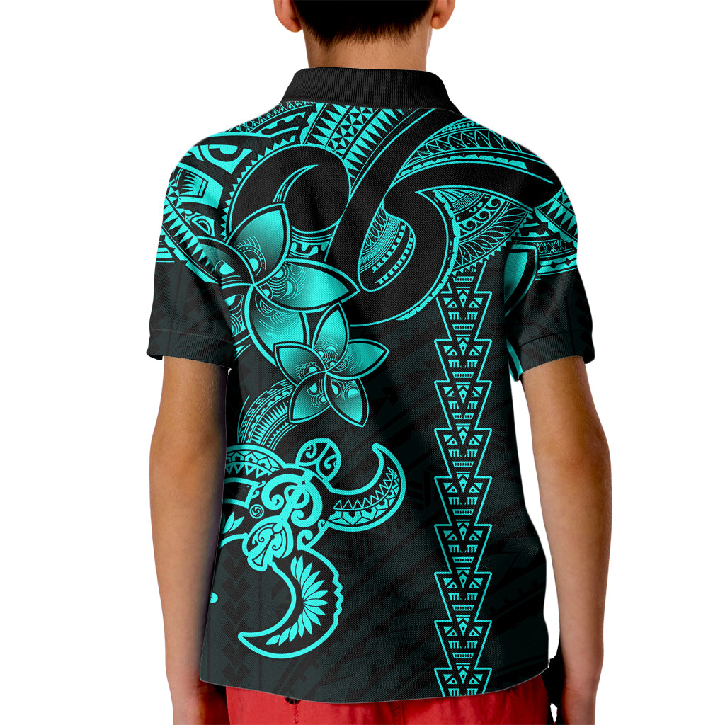 Hawaiian Tribal Kid Polo Shirt Polynesian Kakau Turtle - Aqua LT9 - Polynesian Pride