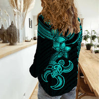 Hawaiian Tribal Women Casual Shirt Polynesian Kakau Turtle - Aqua LT9 - Polynesian Pride
