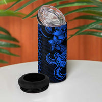 Blue Hawaiian Kakau Turtle 4 in 1 Can Cooler Tumbler Polynesian Tribal