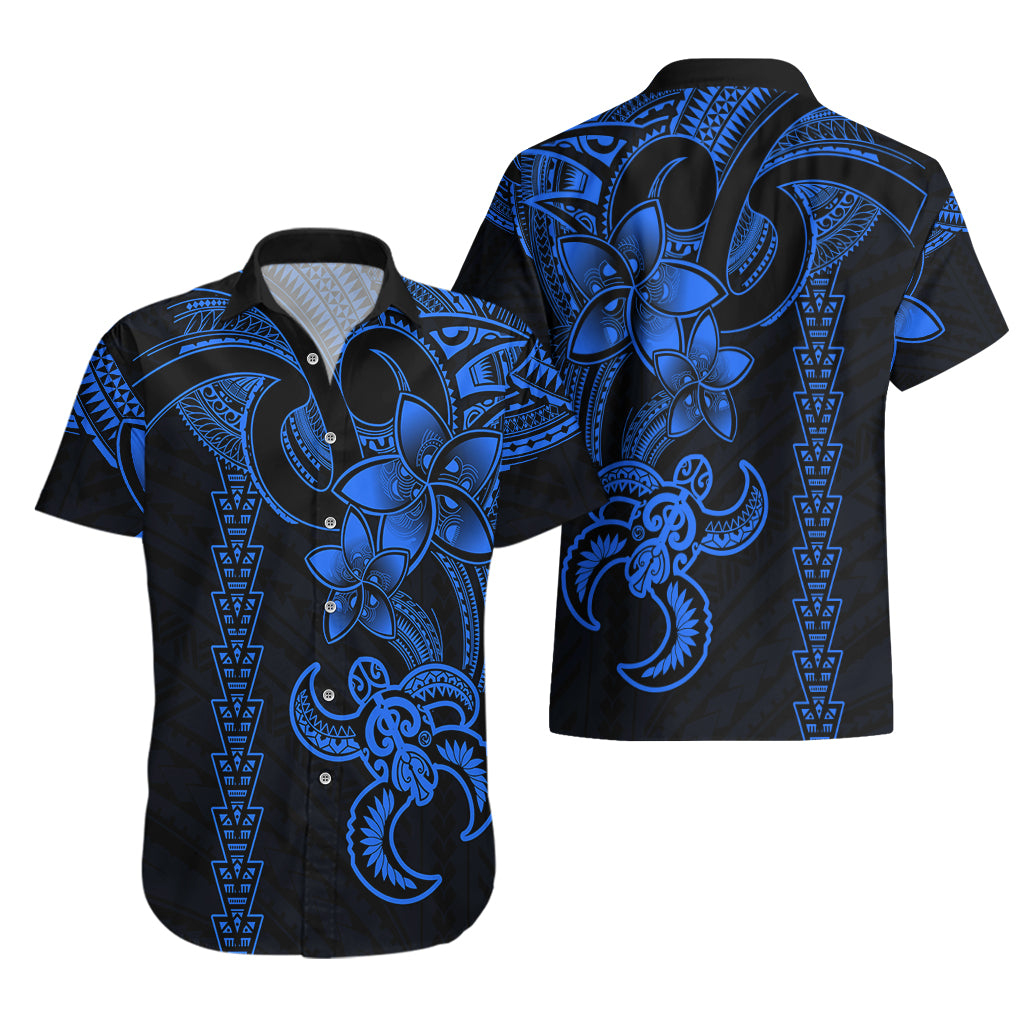 Hawaiian Tribal Hawaiian Shirt Polynesian Kakau Turtle - Blue LT9 - Polynesian Pride