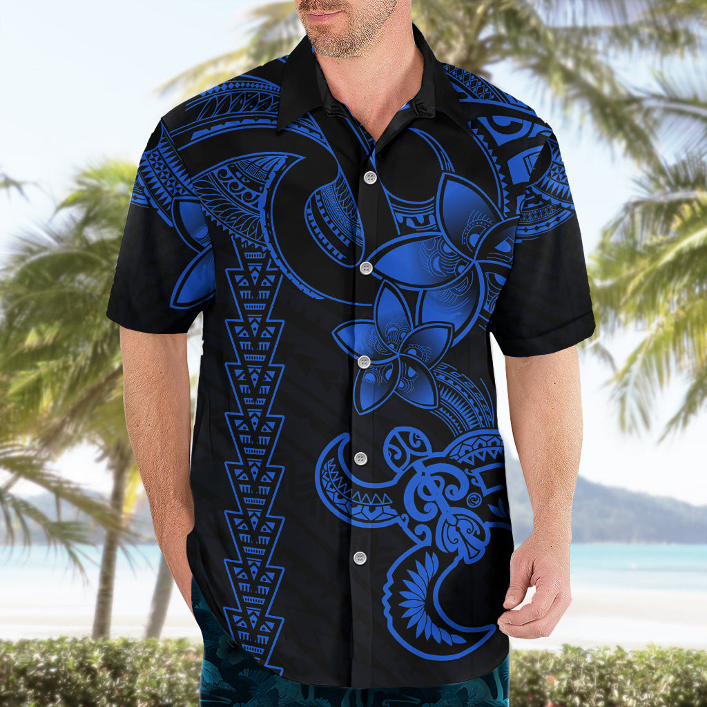Hawaiian Tribal Hawaiian Shirt Polynesian Kakau Turtle - Blue LT9 - Polynesian Pride