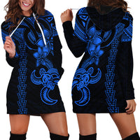 Hawaiian Tribal Hoodie Dress Polynesian Kakau Turtle - Blue LT9 - Polynesian Pride