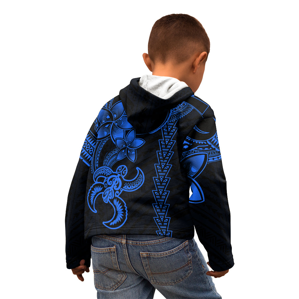 Hawaiian Tribal Kid Hoodie Polynesian Kakau Turtle - Blue LT9 - Polynesian Pride