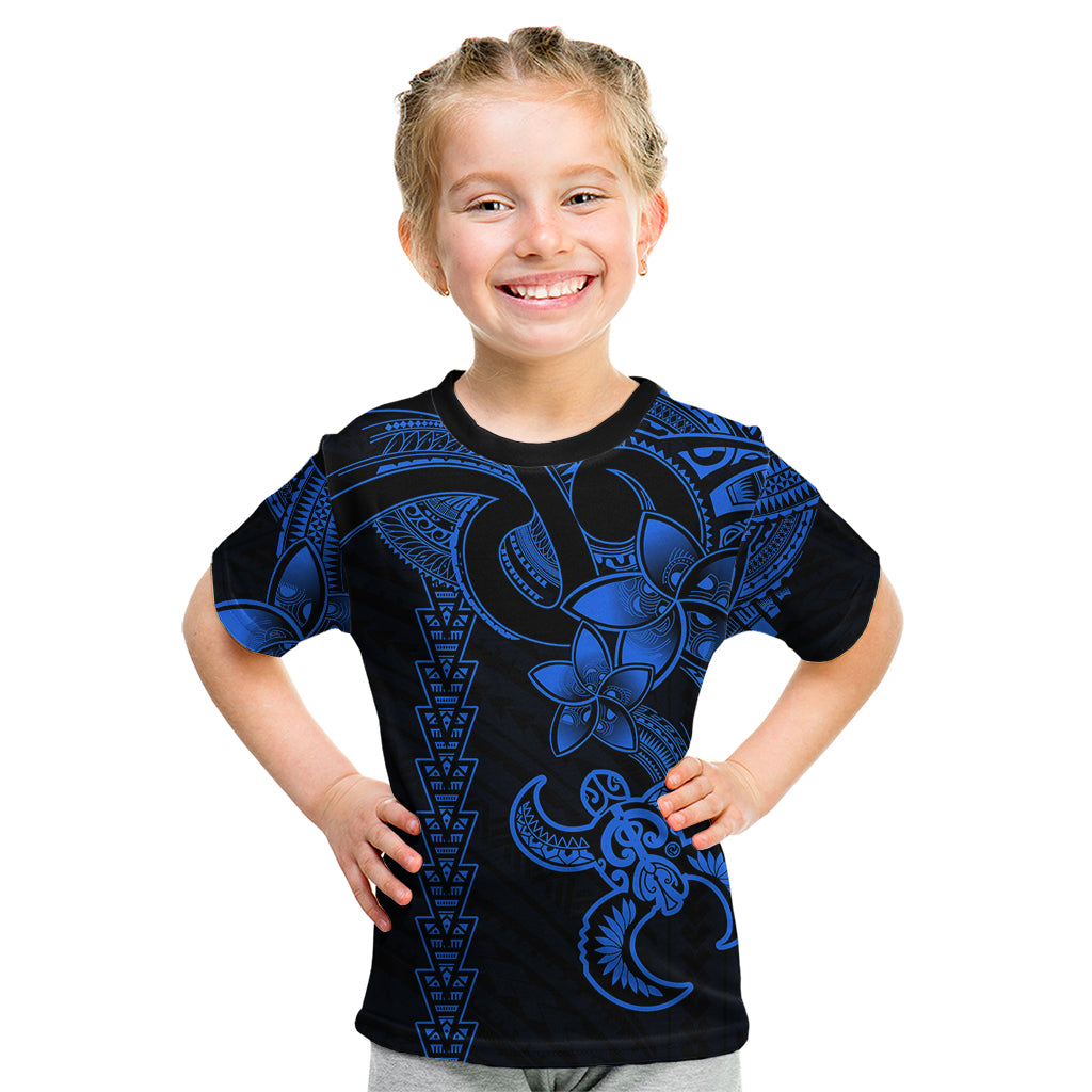 Hawaiian Tribal Kid T Shirt Polynesian Kakau Turtle - Blue LT9 Blue - Polynesian Pride