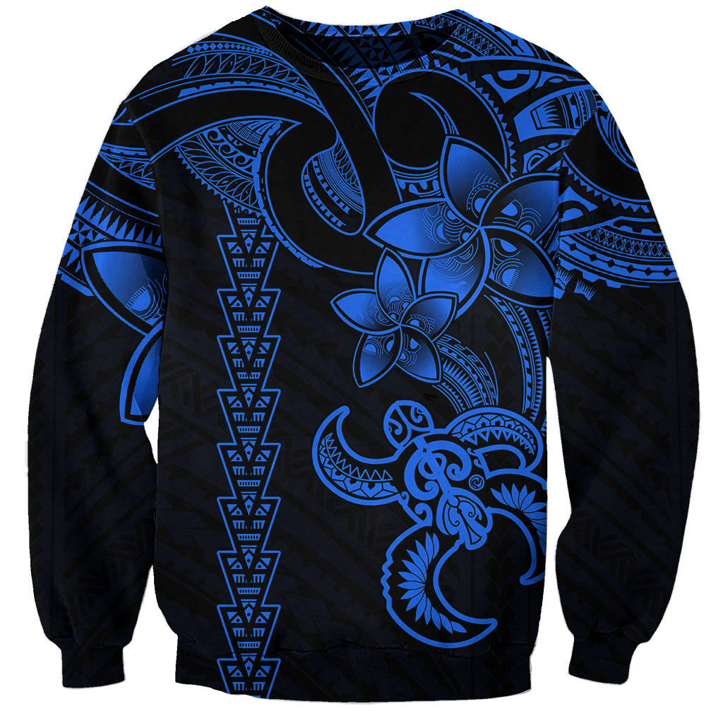Hawaiian Tribal Sweatshirt Polynesian Kakau Turtle - Blue LT9 Unisex Blue - Polynesian Pride