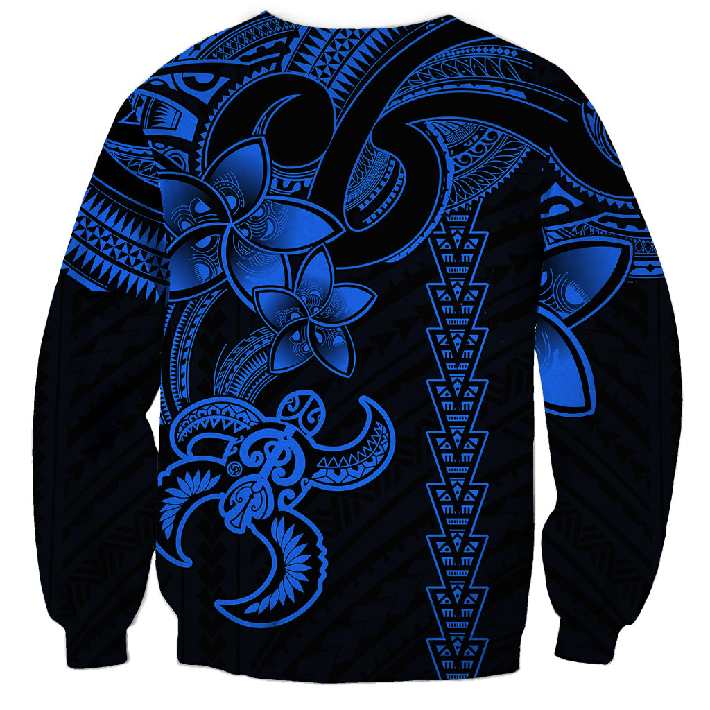 Hawaiian Tribal Sweatshirt Polynesian Kakau Turtle - Blue LT9 - Polynesian Pride