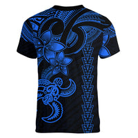 Hawaiian Tribal Women V Neck T Shirt Polynesian Kakau Turtle - Blue LT9 - Polynesian Pride