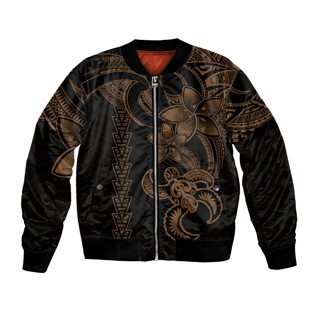 Hawaiian Tribal Bomber Jacket Polynesian Kakau Turtle - Gold LT9 Unisex Gold - Polynesian Pride
