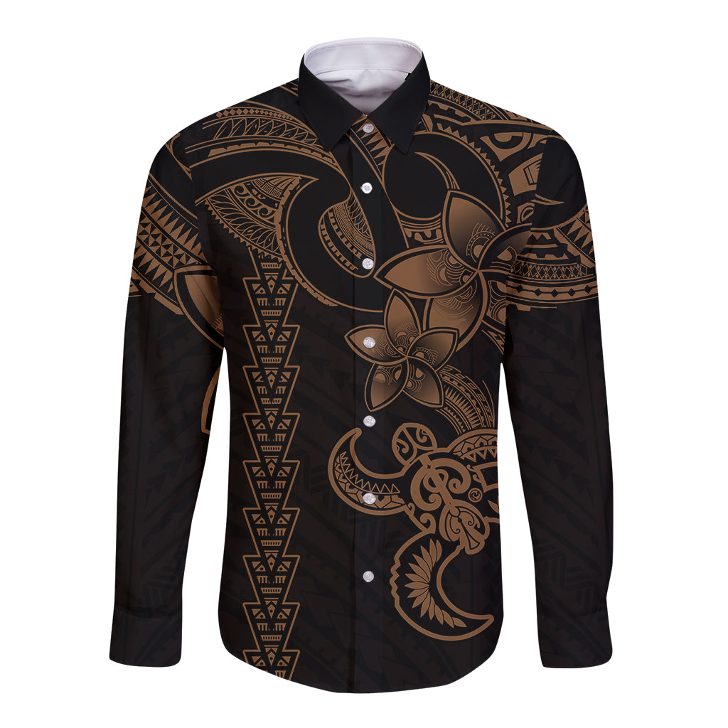 Hawaiian Tribal Long Sleeve Button Shirt Polynesian Kakau Turtle - Gol - Polynesian Pride Hawaiian Tribal Long Sleeve Button Shirt Polynesian Kakau Turtle - Gol - Polynesian Pride