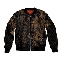 Hawaiian Tribal Sleeve Zip Bomber Jacket Polynesian Kakau Turtle - Gold LT9 Unisex Gold - Polynesian Pride