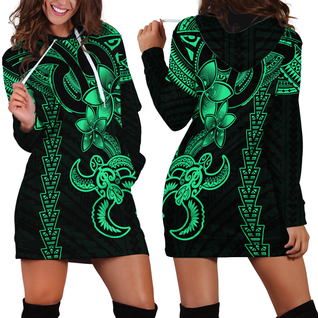 Hawaiian Tribal Hoodie Dress Polynesian Kakau Turtle - Green LT9 - Polynesian Pride