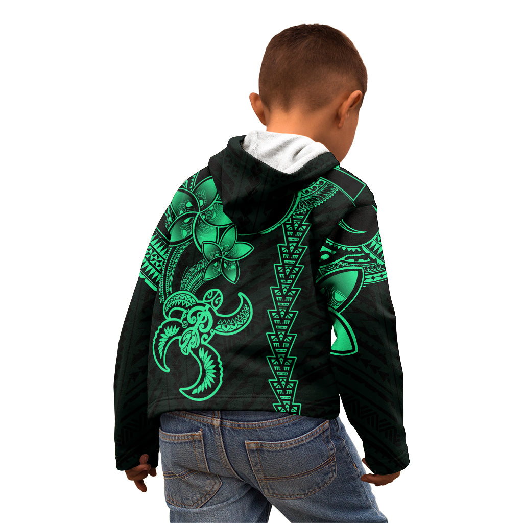 Hawaiian Tribal Kid Hoodie Polynesian Kakau Turtle - Green LT9 - Polynesian Pride