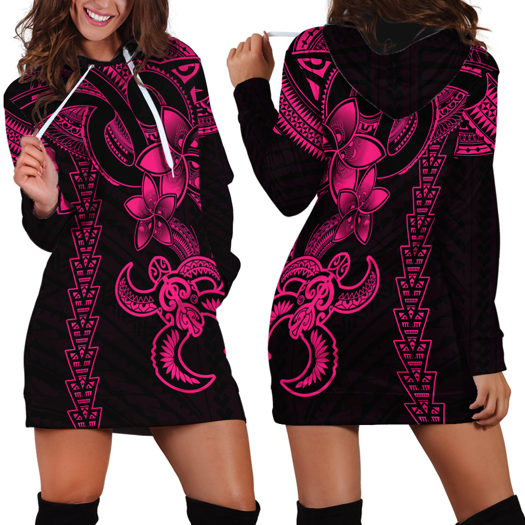 Hawaiian Tribal Hoodie Dress Polynesian Kakau Turtle - Pink LT9 - Polynesian Pride