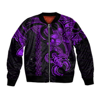 Hawaiian Tribal Sleeve Zip Bomber Jacket Polynesian Kakau Turtle - Purple LT9 Unisex Purple - Polynesian Pride