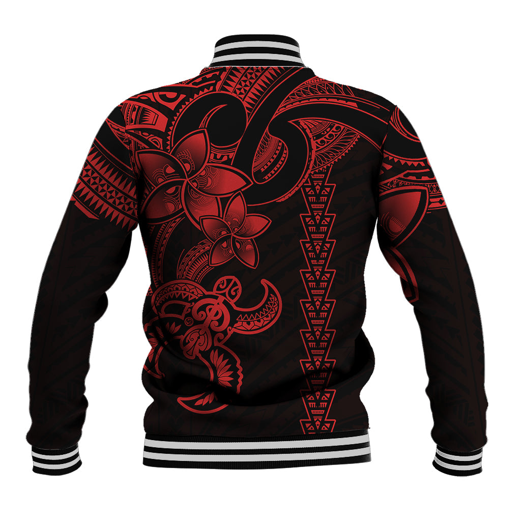 Hawaiian Tribal Baseball Jacket Polynesian Kakau Turtle - Red LT9 - Polynesian Pride