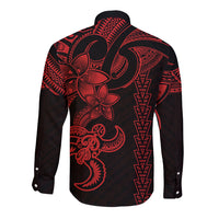 Hawaiian Tribal Long Sleeve Button Shirt Polynesian Kakau Turtle - Red LT9 - Polynesian Pride