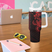 Red Hawaiian Kakau Turtle Tumbler With Handle Polynesian Tribal
